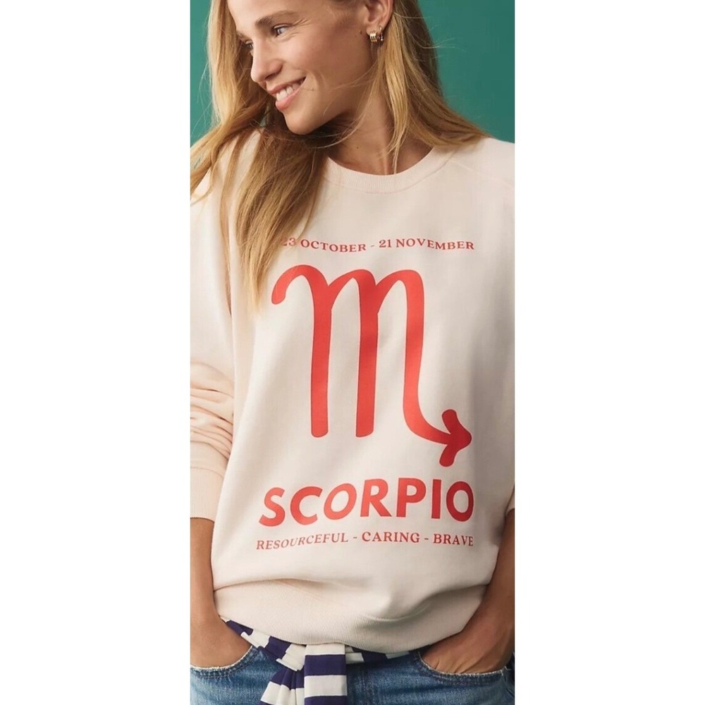 ANTHROPOLOGIE Zodiac Scorpio Sweatshirt Sz S By Catherine O'Sullivan City Cozy
